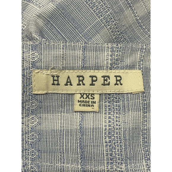 Harper Draped Blouse High-Low Hemline Stripe Pattern Sleeveless Blue/White XXS - Picture 7 of 8